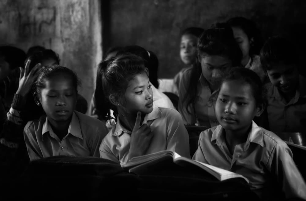Thoughtful School Girls by Yvette Depaepe — canvas wall art