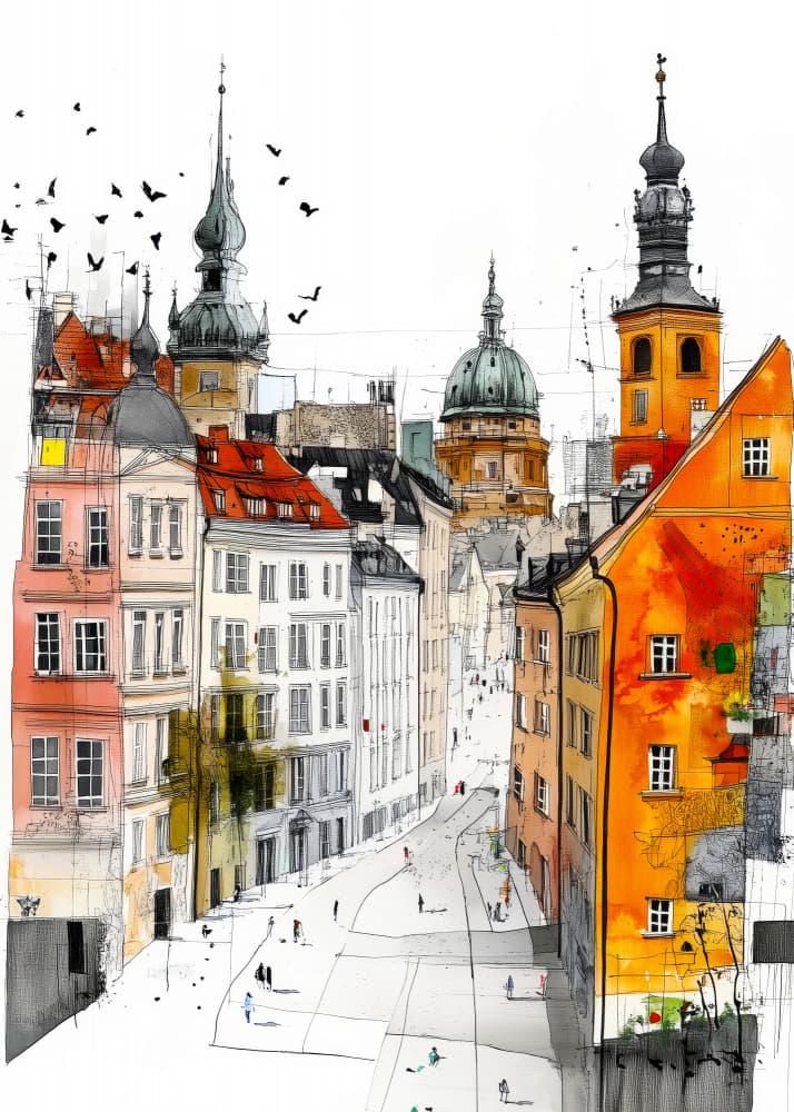 Vibrant City Street Scene by Justyna Jaszke — canvas wall art