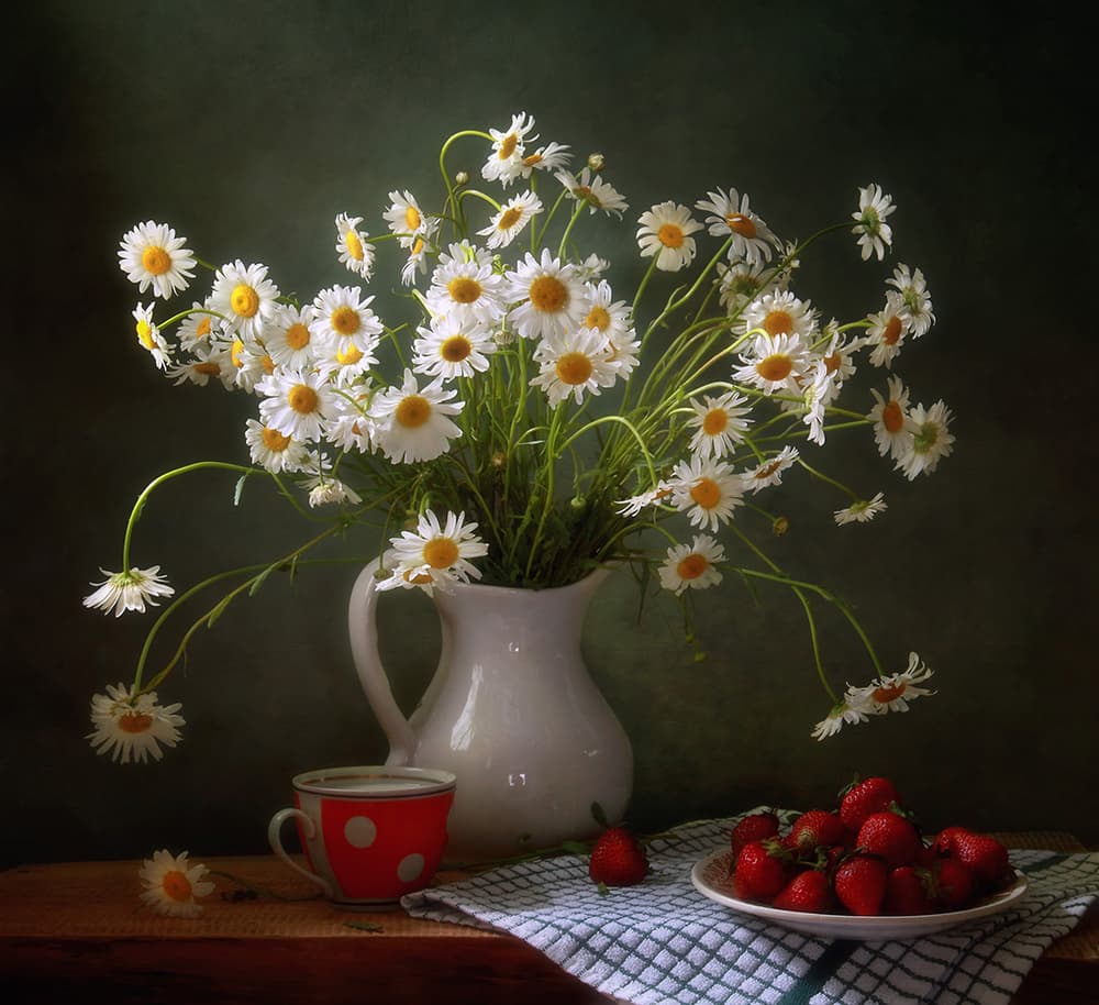 Fresh Daisies and Strawberries by Tatyana Skorokhod — canvas wall art