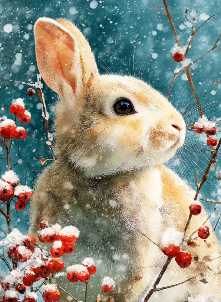 Winter Rabbit With Berries by Justyna Jaszke — canvas wall art