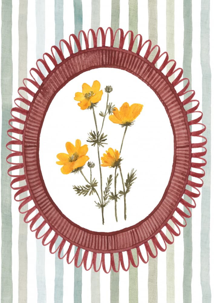 Blue Stripes Yellow Flowers by Suchi Deb — canvas wall art