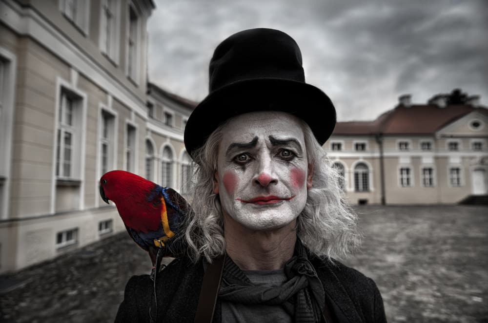 Melancholy Clown and Parrot by Waldemar Szmidt — canvas wall art