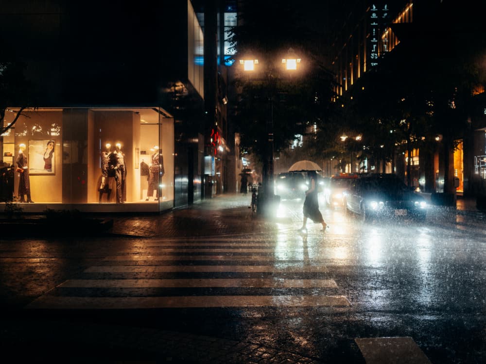 Rainy City Reflections by Yuzo Fujii — canvas wall art