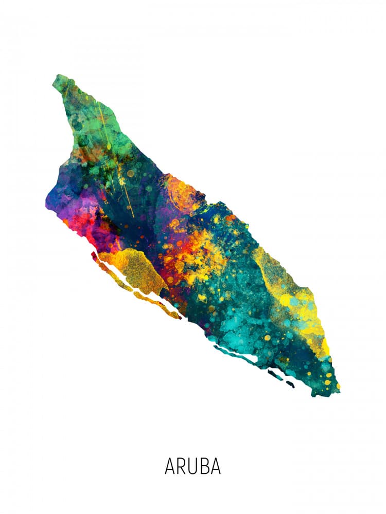 Aruba Watercolor Map by Michael Tompsett — canvas wall art