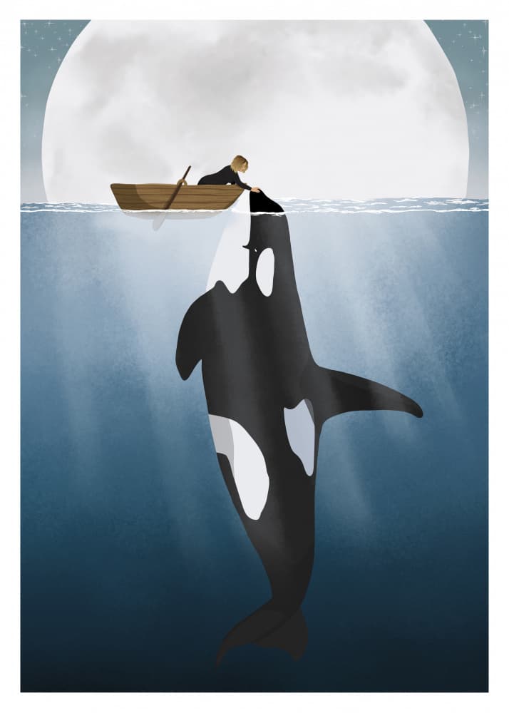 Man And Orca Moonlight by ByKammille — canvas wall art