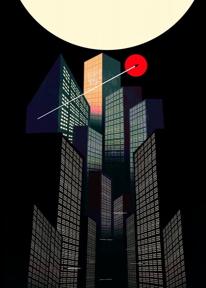 Red Sun City Night by Stephen Wade — canvas wall art