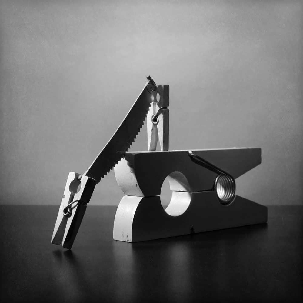 Clothespin Saw Guillotine by Victoria Glinka — canvas wall art