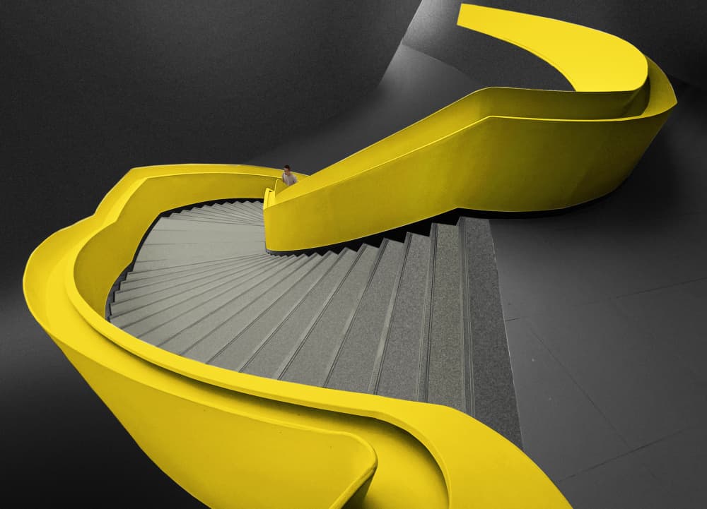 Winding Yellow Staircase by Biao Huang — canvas wall art
