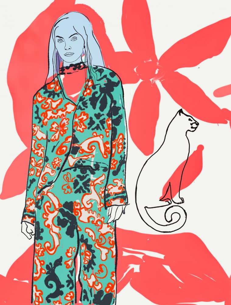 Stylish Woman and Cat by Beate Tubach — canvas wall art
