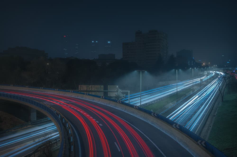 City Night Light Trails by Carlos Hernandez Martinez — canvas wall art