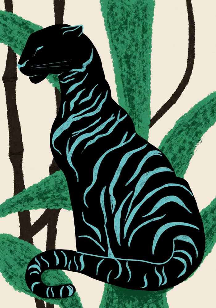 Black Panther Tropical Stripes by Gulcihan Ozguc — canvas wall art