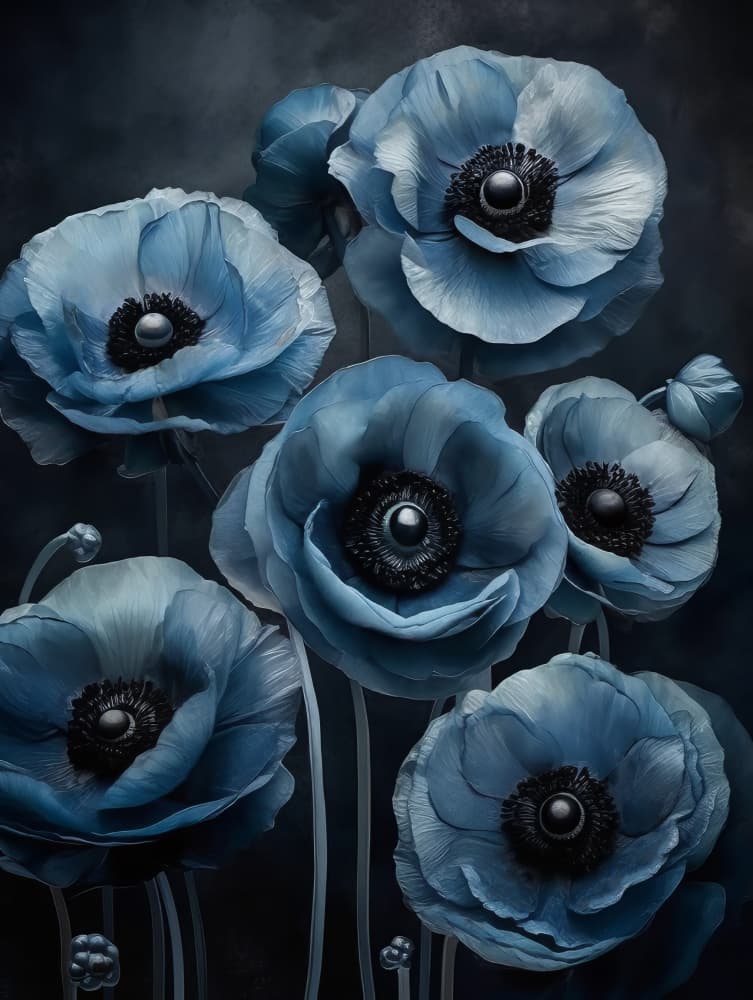 Elegant Blue Poppies by Bilge Paksoylu — canvas wall art