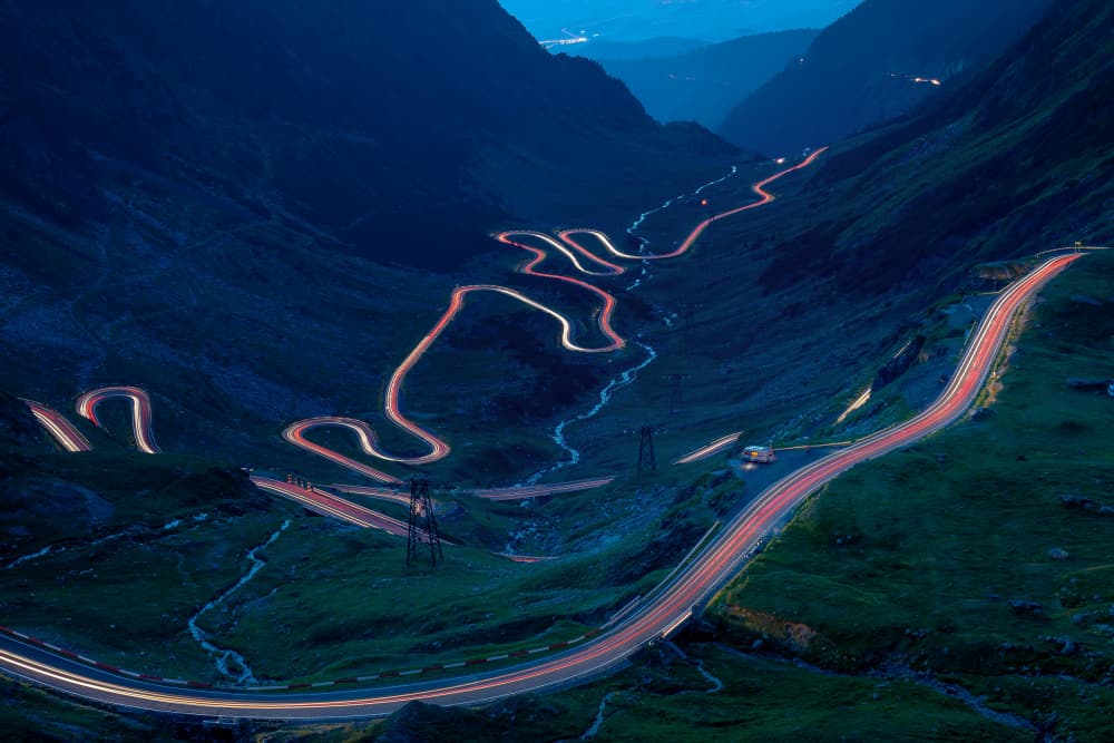Transfagarasan Night Road by Vio Oprea — canvas wall art