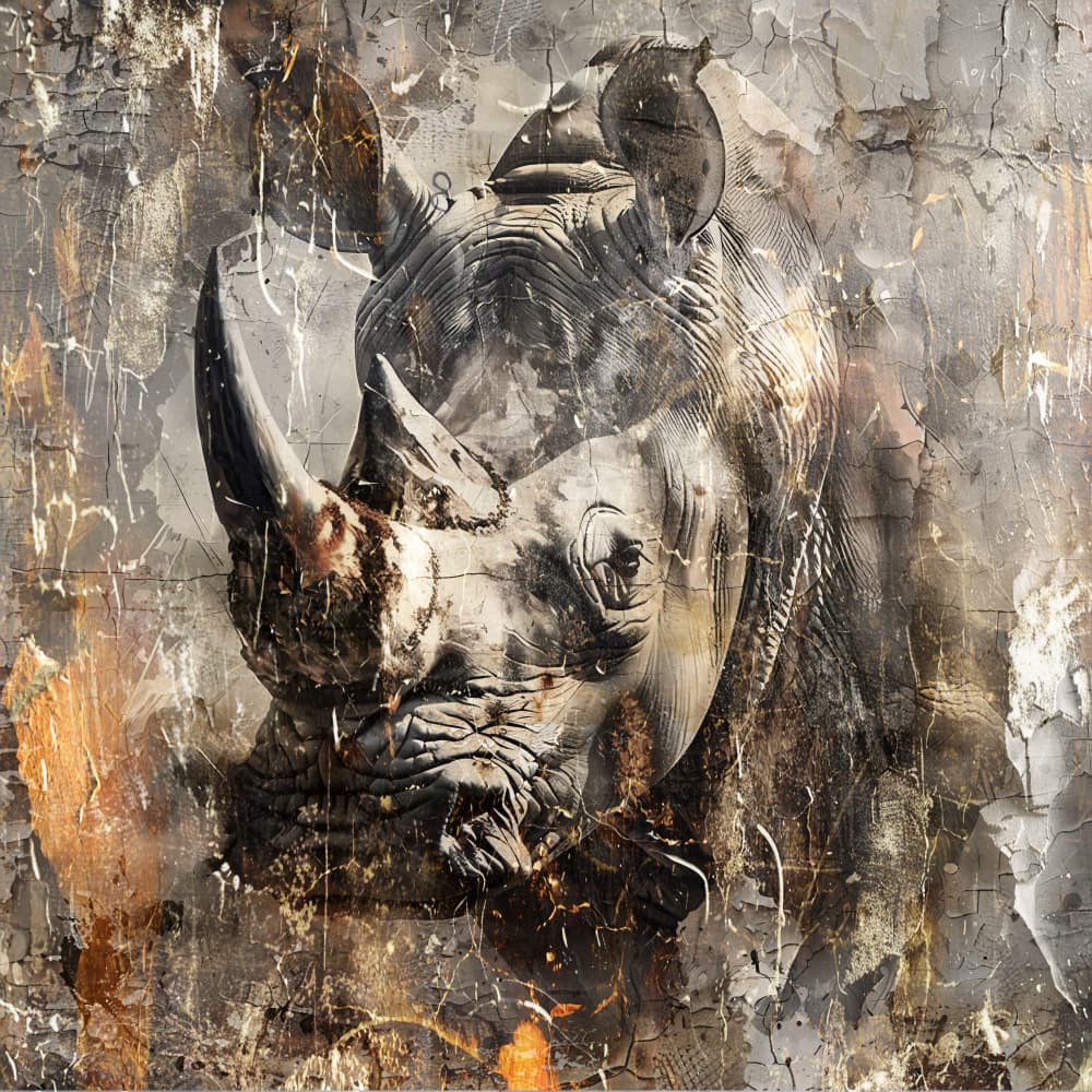 Grunge Rhino Portrait by Rafal Kulik — canvas wall art