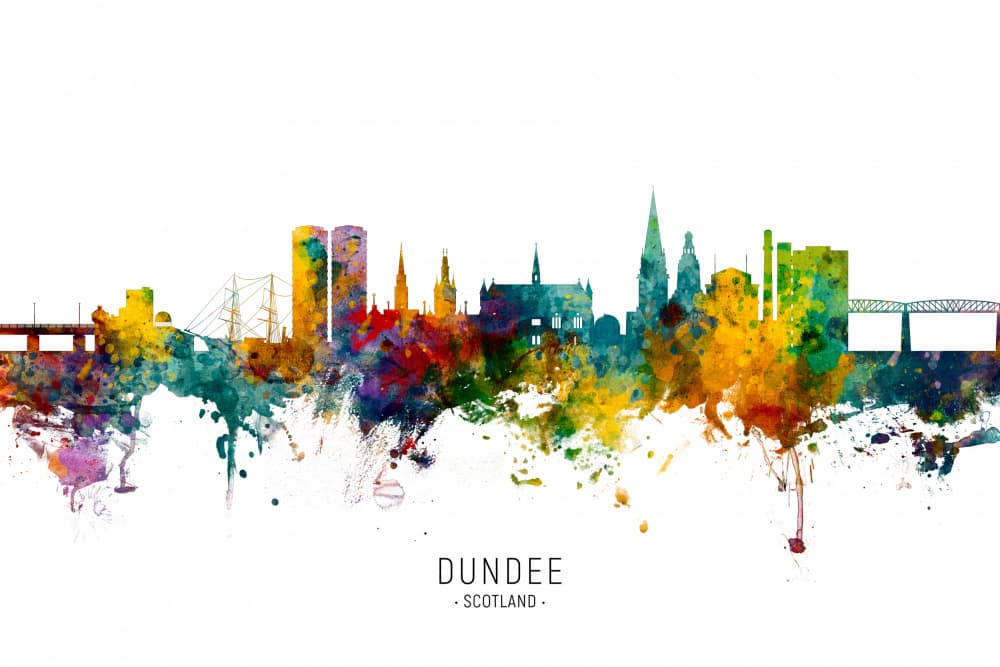 Colorful Dundee Skyline by Michael Tompsett — canvas wall art