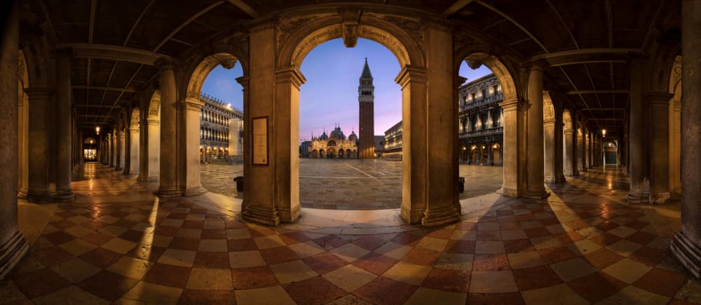 Venice Square Blue Hour by Antoni Figueras — canvas wall art