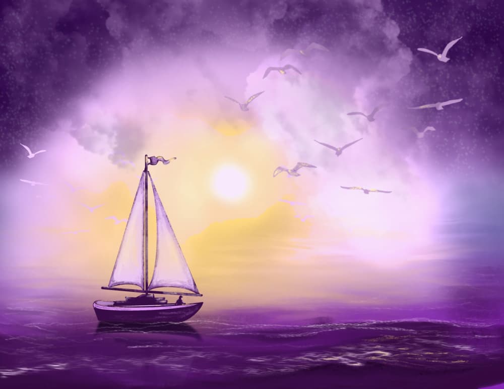 Purple Sunset Sailboat by Anda Bieza — canvas wall art
