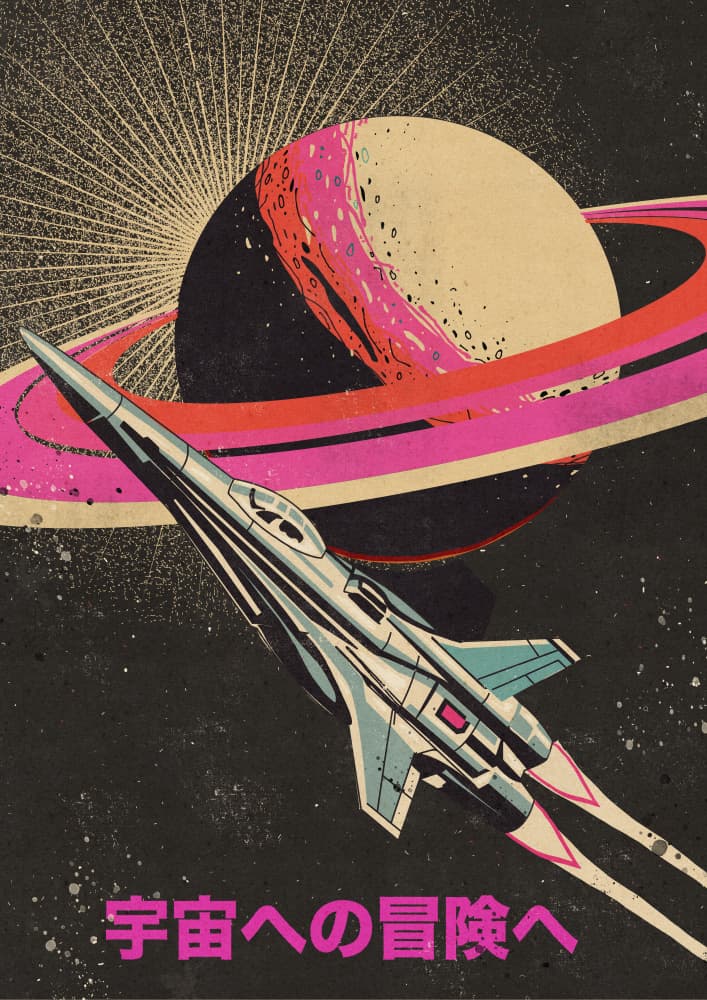 Retro Rocket to Saturn by Nicholas — canvas wall art