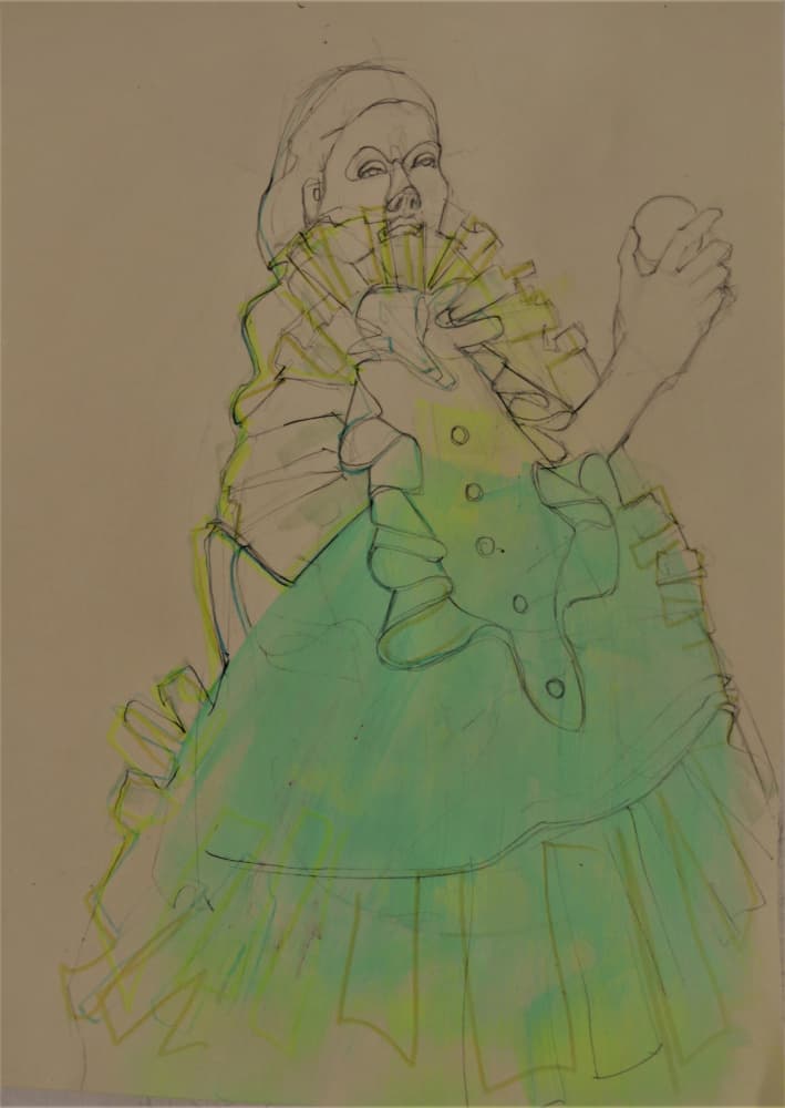 Elegant Woman Green Sketch by Doris Schmitz — canvas wall art