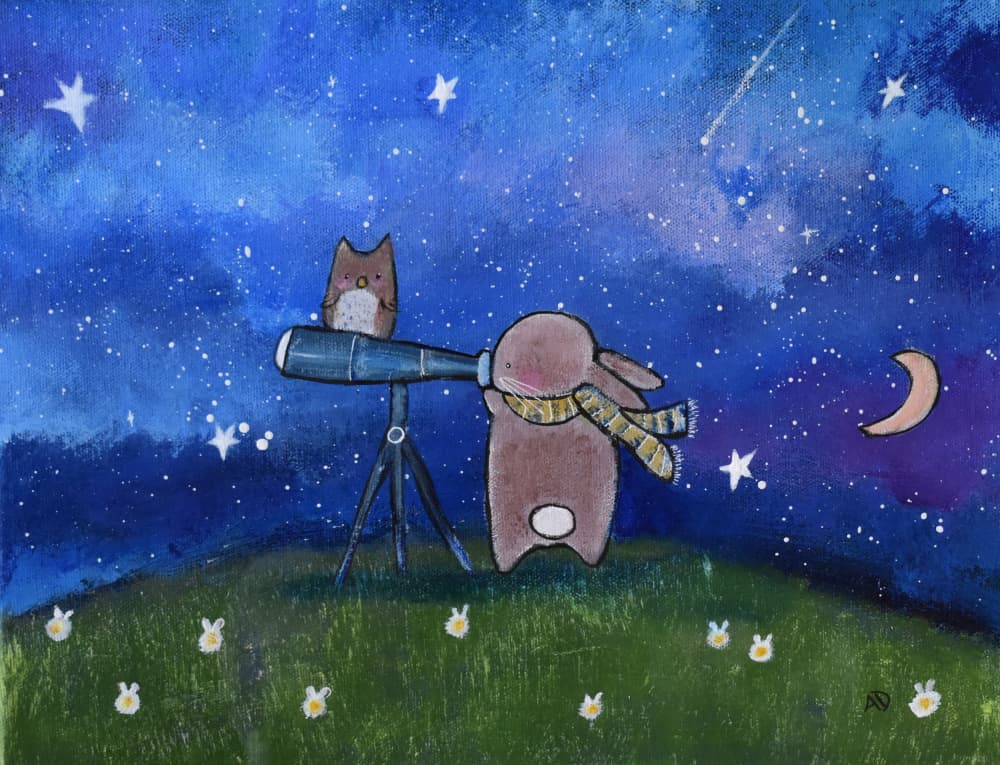 Bunny Owl Stargazing by Andrea Doss — canvas wall art