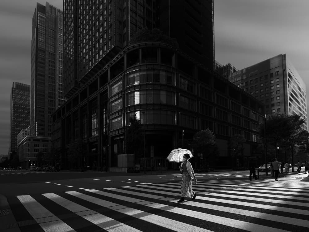 Japanese Woman City Crossing by Yasuhiro Takachi — canvas wall art