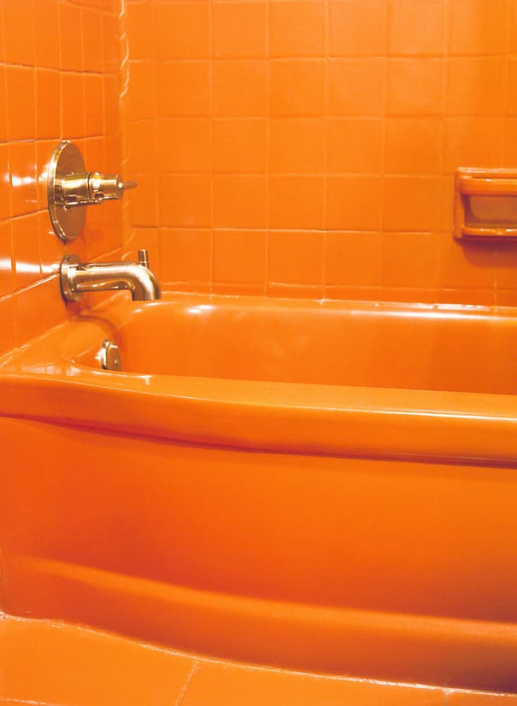 Vibrant Orange Bathroom by Bethany Young — canvas wall art
