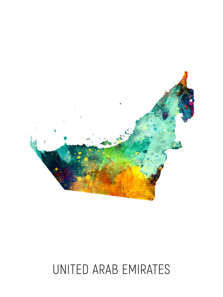 Vibrant UAE Map by Michael Tompsett — canvas wall art