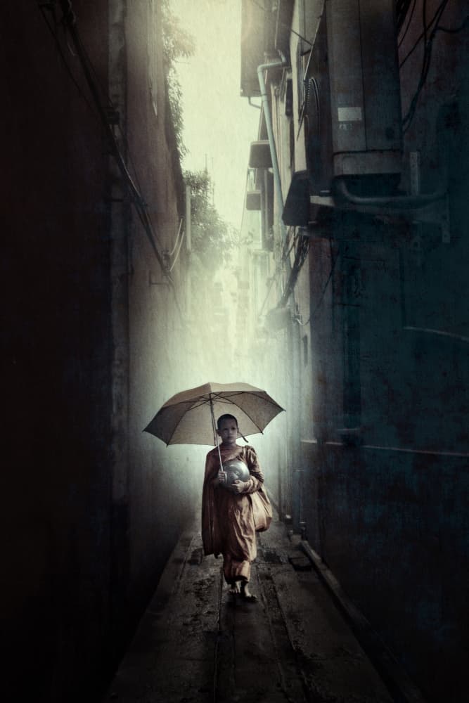 Rainy Alley Monk by Anuchit Sundarakiti — canvas wall art