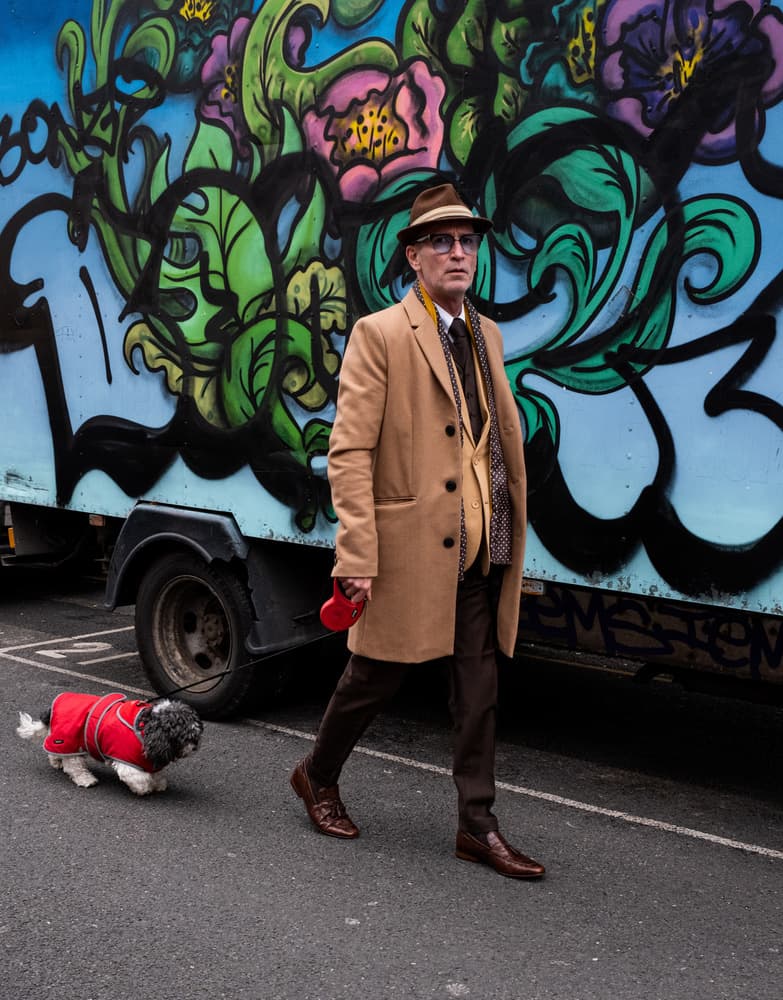 Dapper Gentleman Walking Dog by Lorenzo Grifantini — canvas wall art