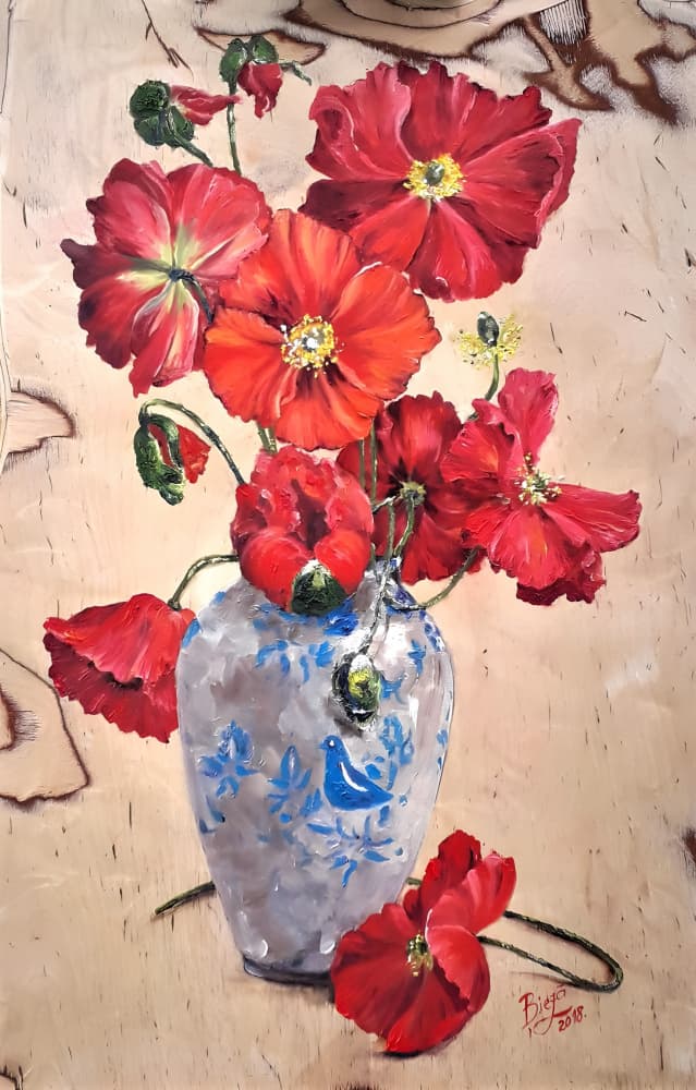 Vibrant Poppies Still Life by Anda Bieza — canvas wall art