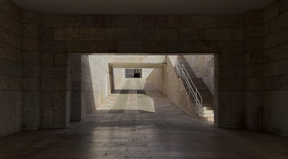 Sunlit Architectural Passage by Fan Lin (APA) — canvas wall art