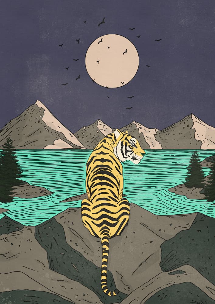 Moonlit Mountain Tiger by Nicholas — canvas wall art
