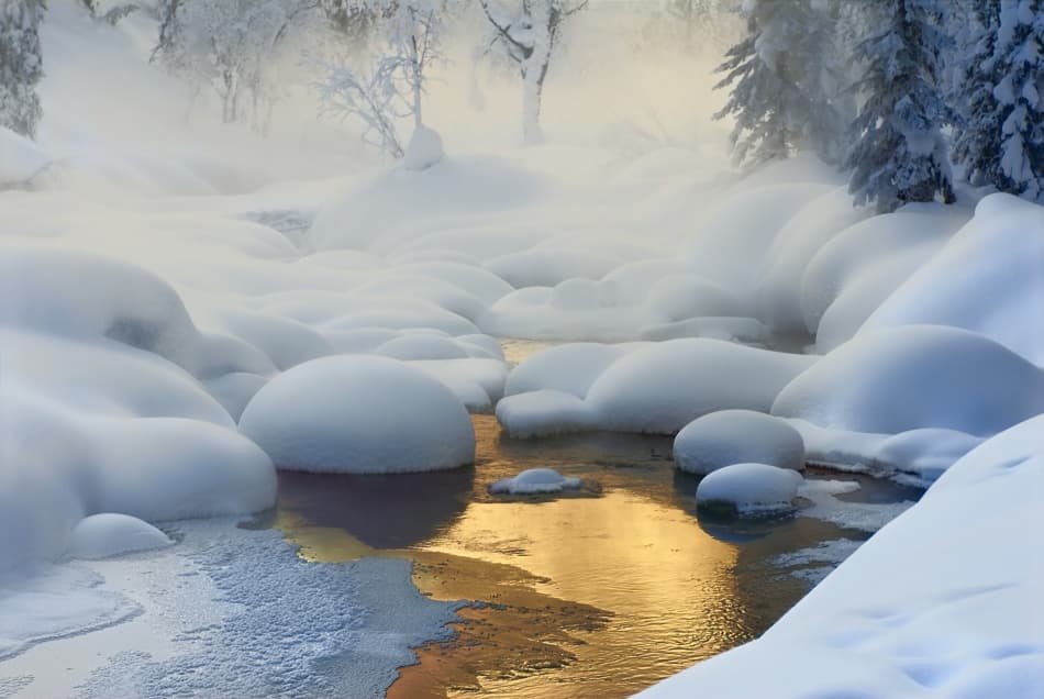 Golden Winter River by Dmitry Dubikovskiy — canvas wall art