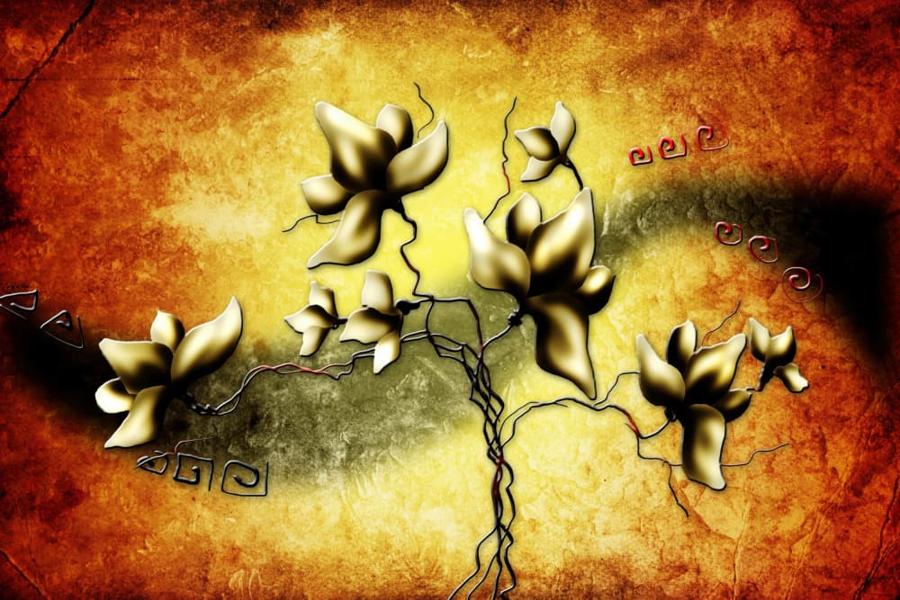 Golden Abstract Flowers by Rafal Kulik — canvas wall art