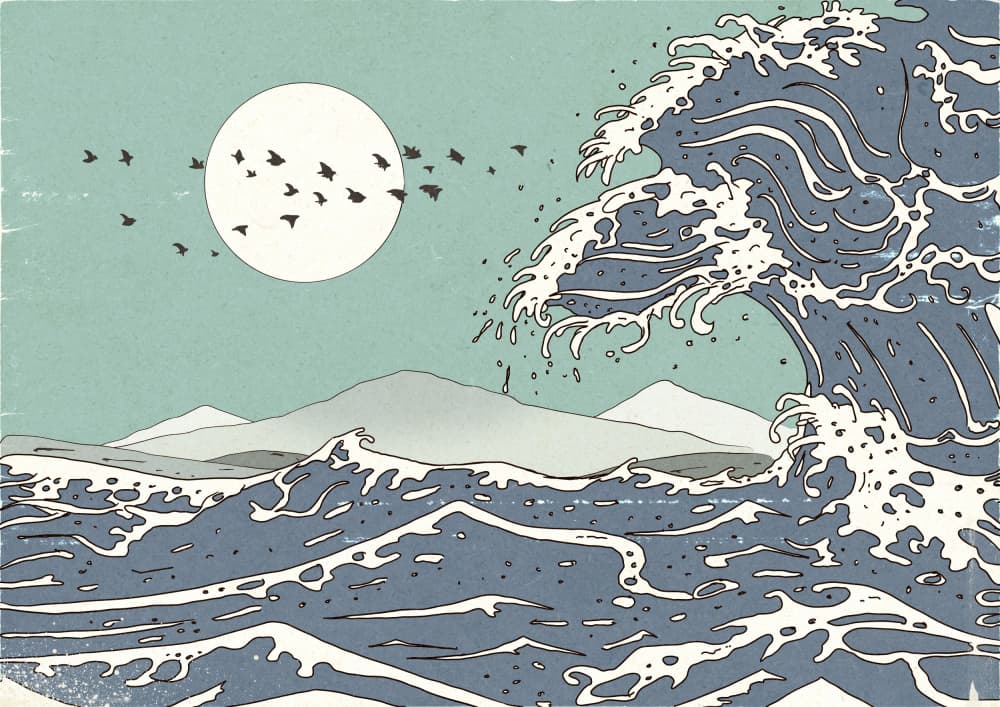 Japanese Ocean Moonscape by Nicholas — canvas wall art