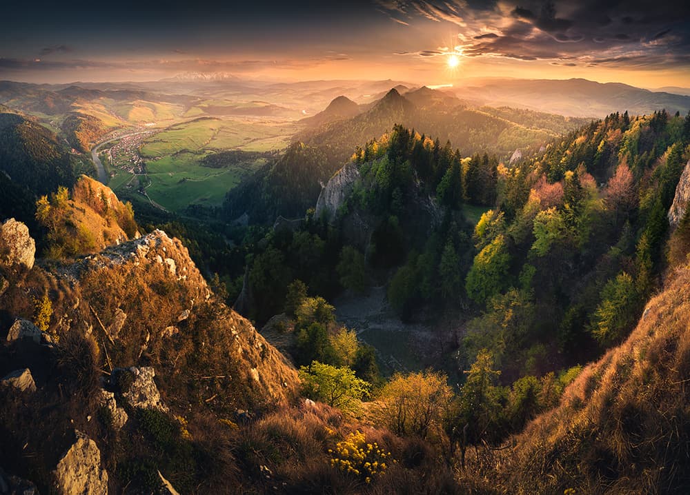 Golden Hour Mountain Valley by Karol Nienartowicz — canvas wall art