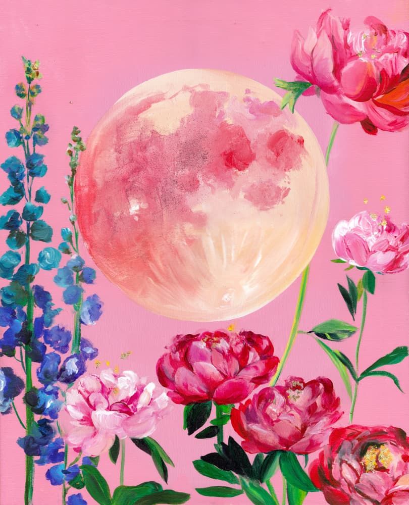 Pink Moon Garden by Christine Lindstrom — canvas wall art
