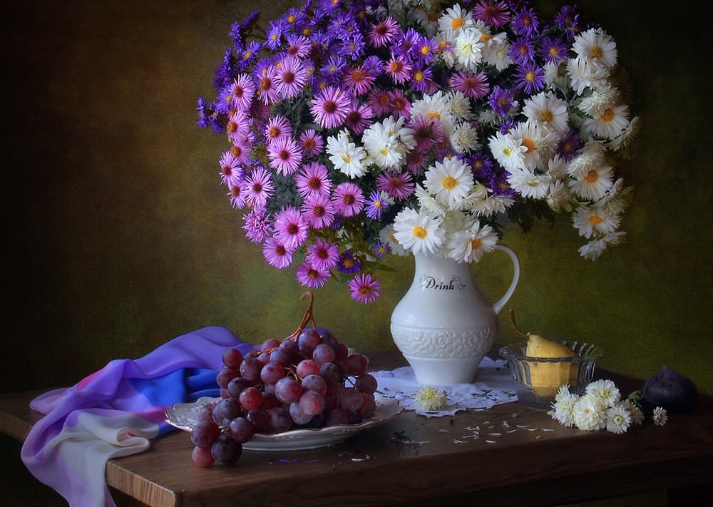 Rustic Flowers and Grapes by Tatyana Skorokhod — canvas wall art