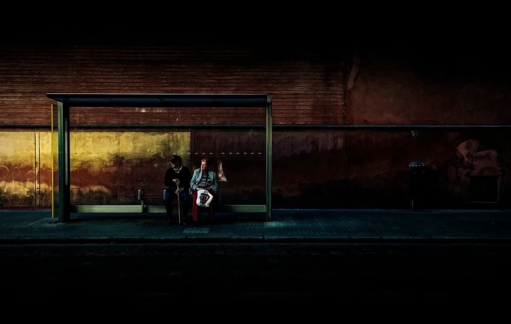 Night Bus Stop Waiting by Wim Schuurmans — canvas wall art