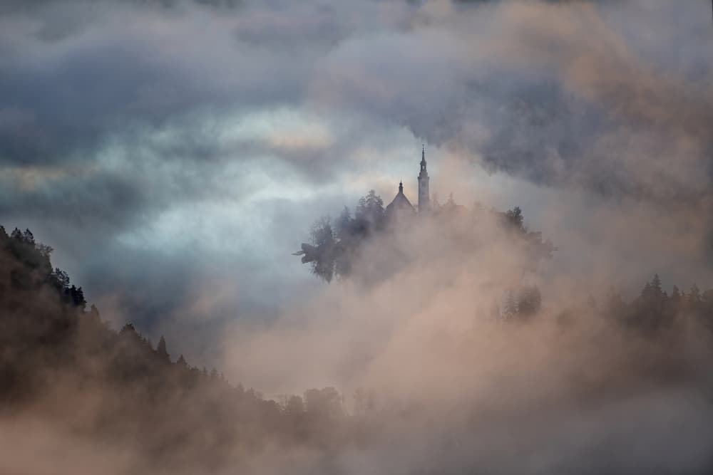 Misty Island Church by Milan Malovrh — canvas wall art