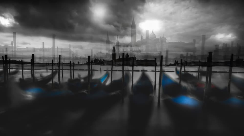 Moody Venice Gondolas by Carmine Chiriacò — canvas wall art
