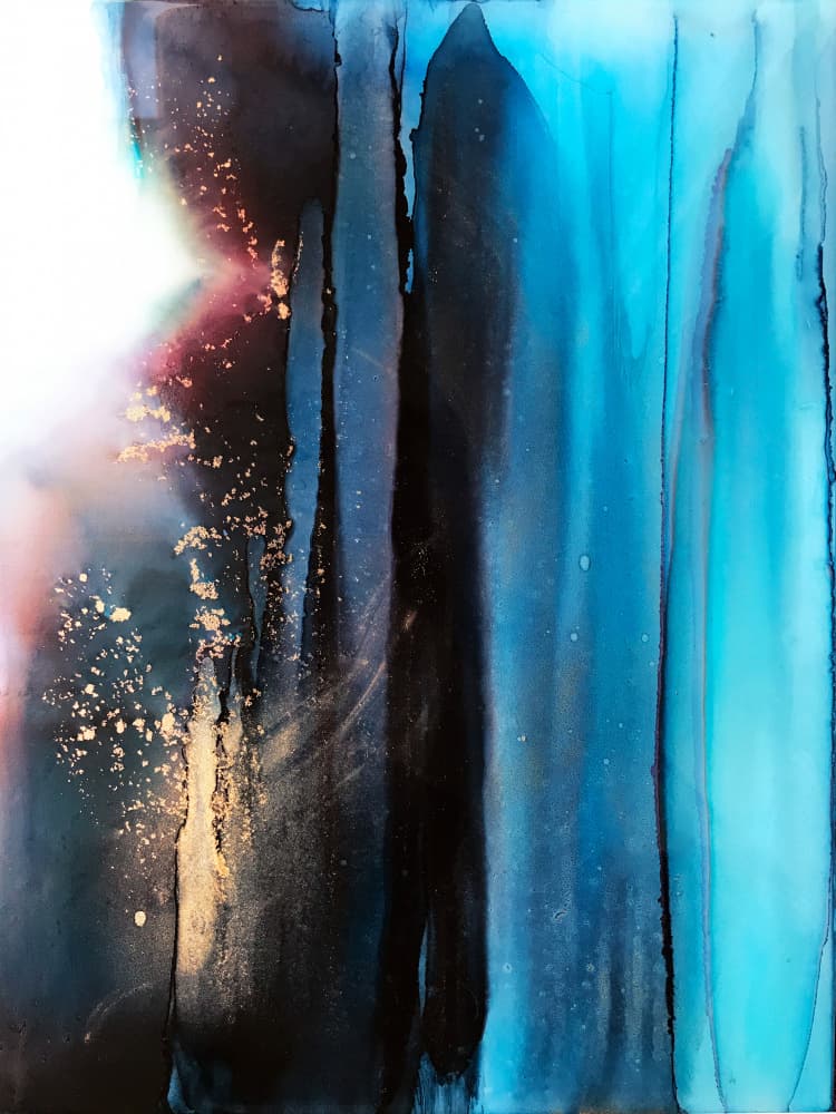 Deep Blue Gold Flow by Alyson Storms — canvas wall art