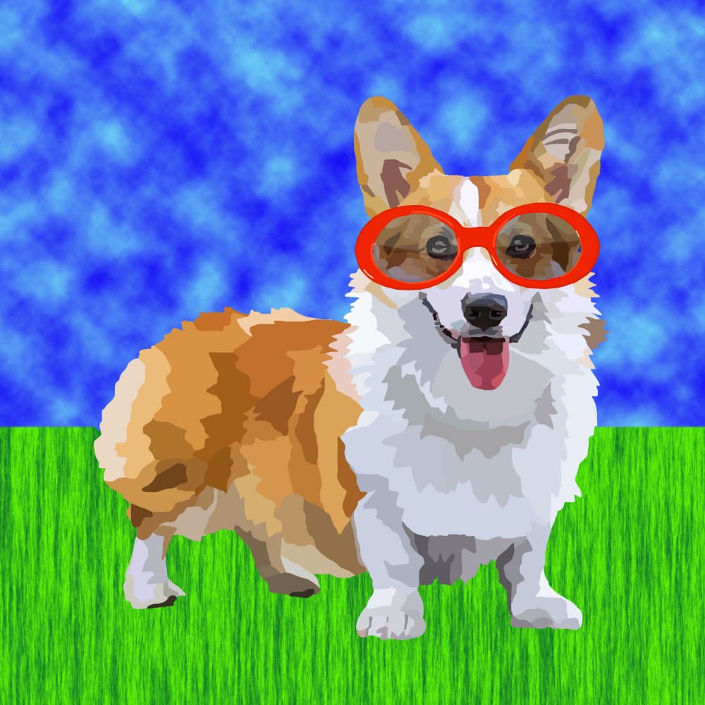 Happy Corgi Sunglasses by Lynnda Rakos — canvas wall art
