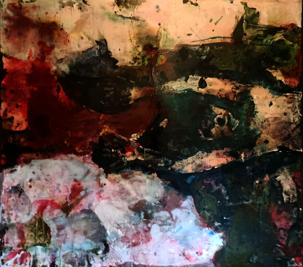 Deep Red Abstract Flow by Małgorzata Majerczyk — canvas wall art