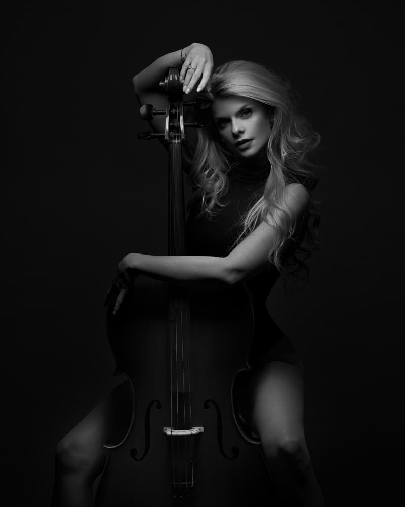 Elegant Cello Portrait by Alex Ovex — canvas wall art