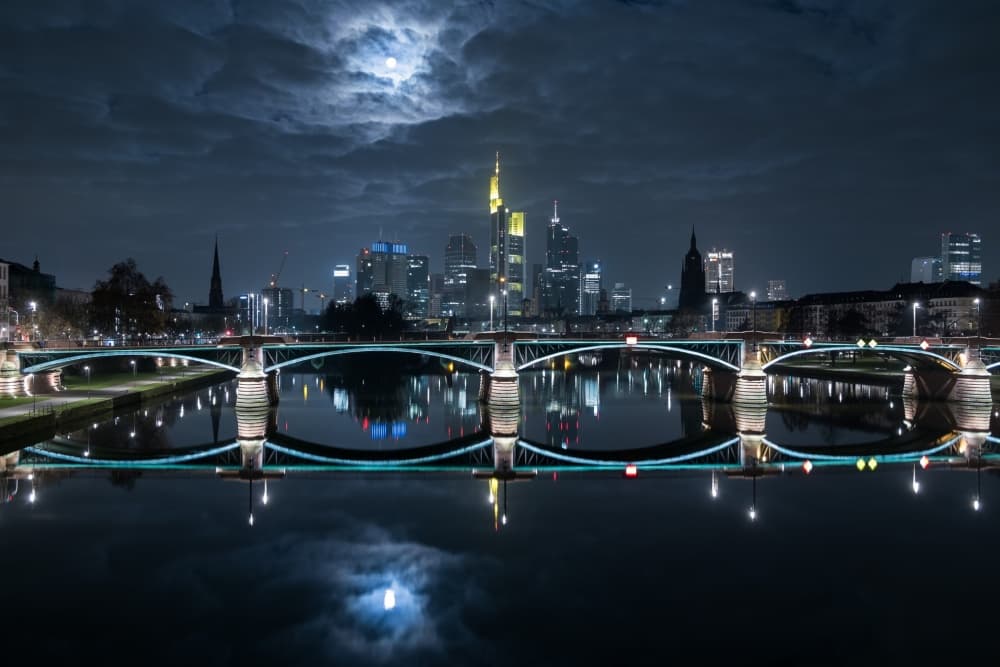 Moonlit City Reflections by Mike — canvas wall art