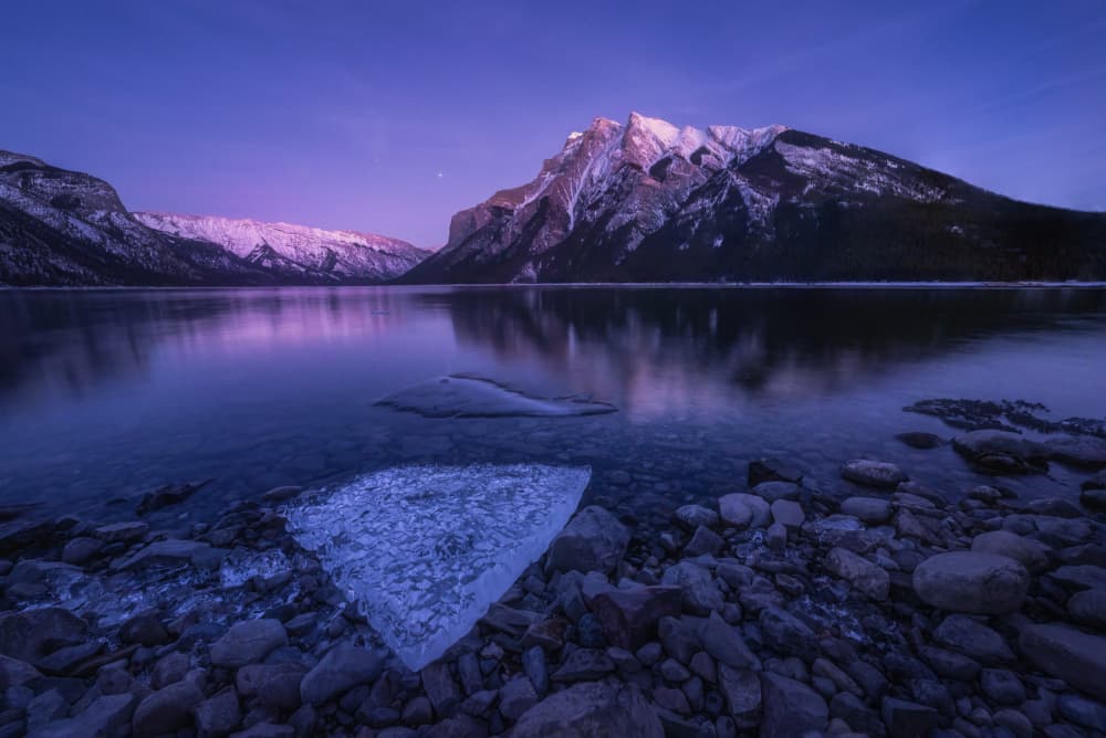 Serene Purple Mountain Lake by Yongnan Li (李永男) — canvas wall art