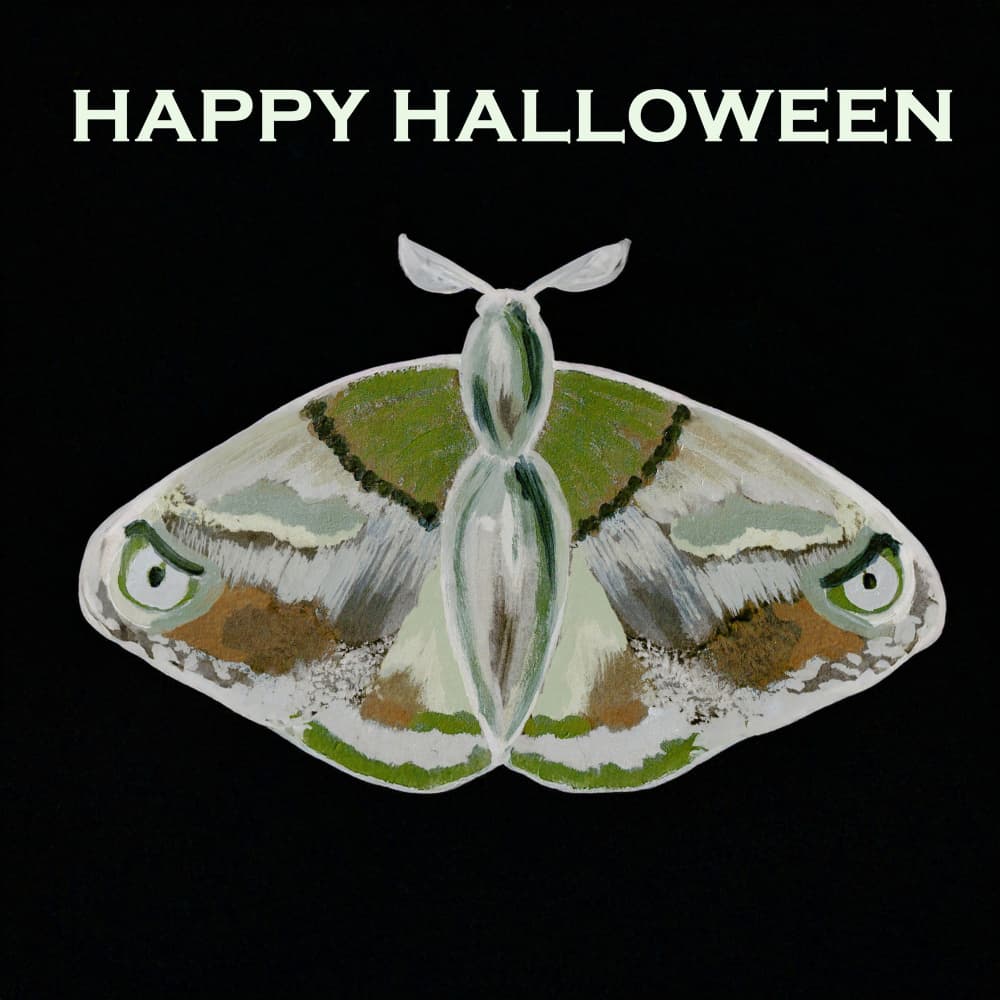 Moth 2 Dark Background Light Green Happy Halloween by Lori Ann Folz — canvas wall art