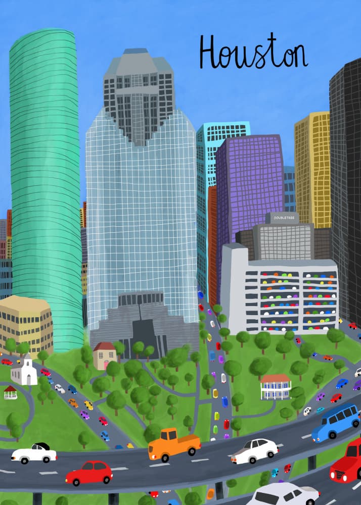 Vibrant Houston Cityscape by Carla Daly — canvas wall art