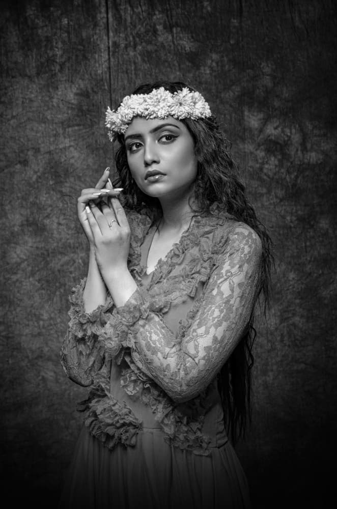 Serene Woman Floral Crown by PARTHA BHATTACHARYYA — canvas wall art